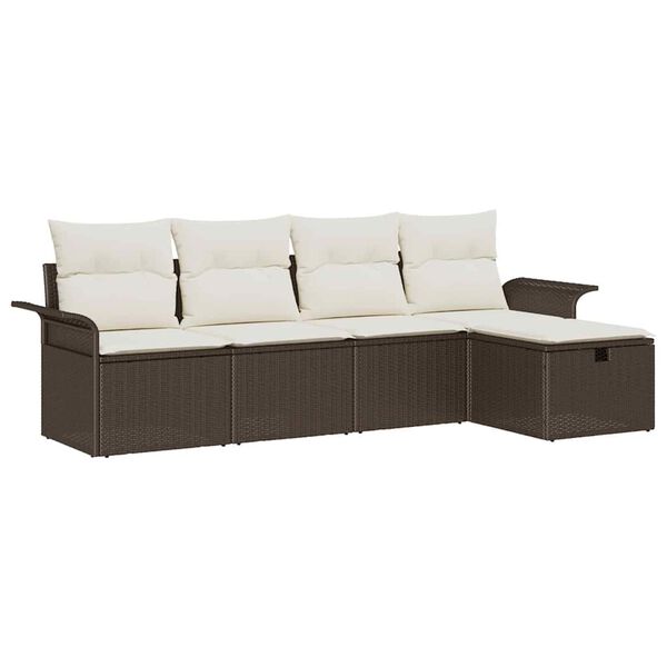 vidaXL Ensemble de canap&eacute; de jardin 5 pcs Marron et Cr&egrave;me polyrotin