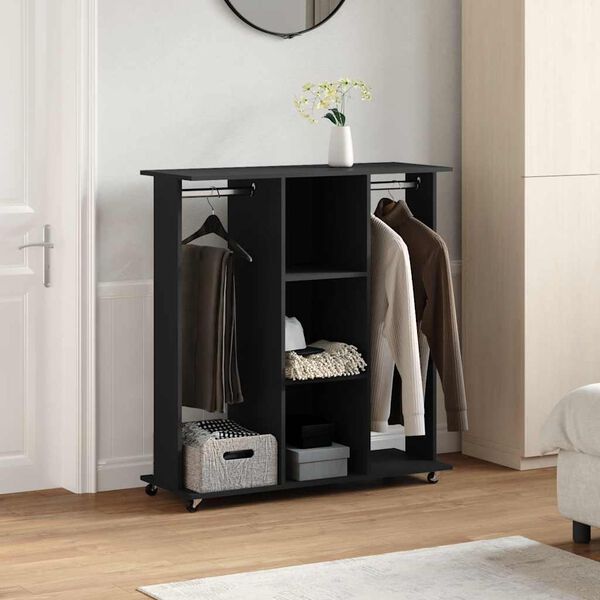 vidaXL Garde-robe avec roues noir 102x38x110 cm bois d'ing&eacute;nierie
