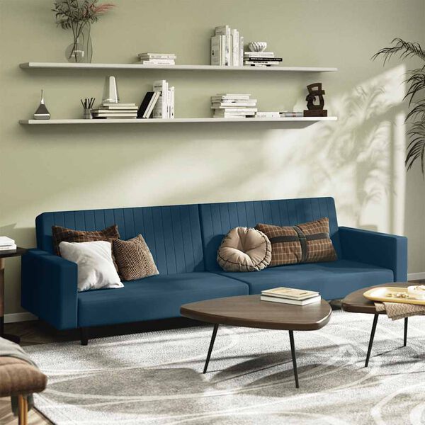 vidaXL Canap&eacute;-lit &agrave; 2 places Bleu Velours