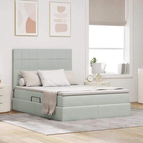 vidaXL Lit avec rangement et matelas Gris clair 140 x 200 cm Velours