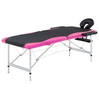 vidaXL Table de massage pliable 2 zones Aluminium Noir et rose