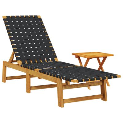 vidaXL Chaises longues avec table noir bois d'acacia solide et tissu