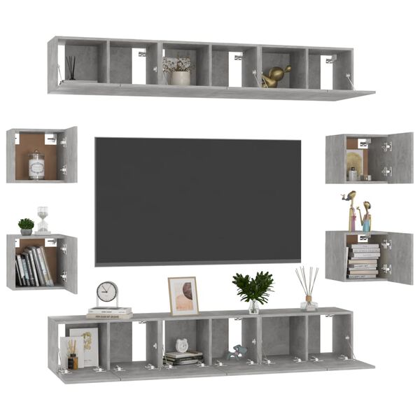 vidaXL Ensemble de meubles TV 10 pcs Gris b&eacute;ton Bois d'ing&eacute;nierie