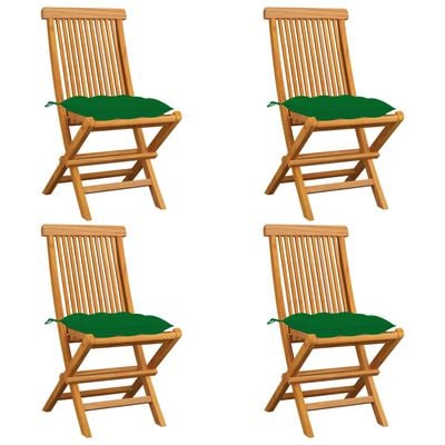vidaXL Chaises de jardin avec coussins vert 4 pcs Bois de teck massif
