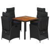 vidaXL Ensemble &agrave; manger de jardin coussins 5pcs Noir R&eacute;sine tress&eacute;e