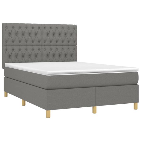 vidaXL Sommier &agrave; lattes de lit avec matelas Gris fonc&eacute; 140x190cm Tissu