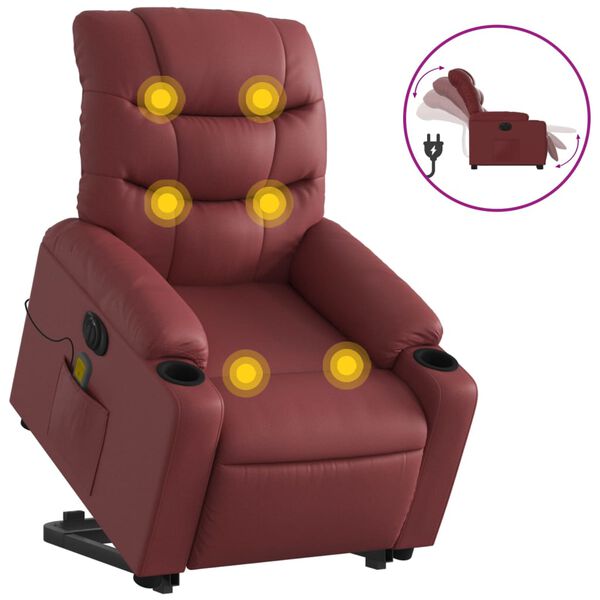 vidaXL Fauteuil inclinable de massage &eacute;lectrique rouge bordeaux