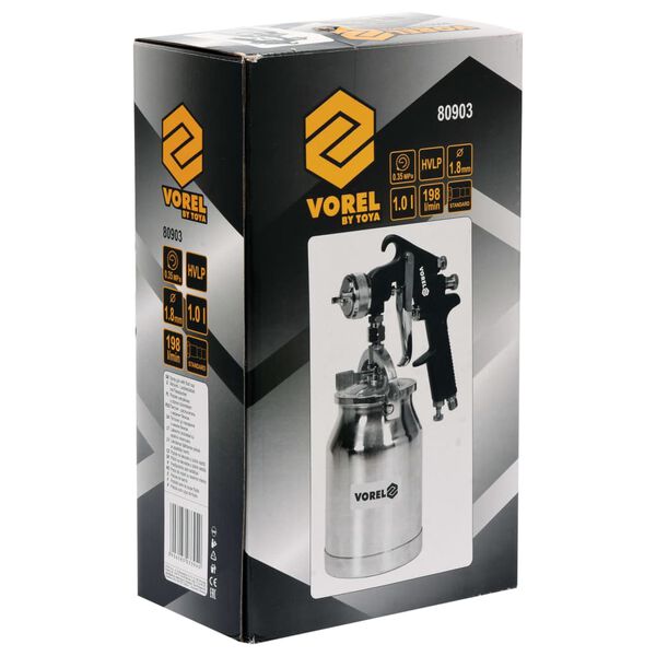 VOREL Pistolet de pulv&eacute;risation HVLP avec godet &agrave; liquide 1000 ml