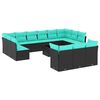vidaXL Ensemble de canap&eacute; de jardin 14 pcs avec coussins noir r&eacute;sine tress&eacute;e