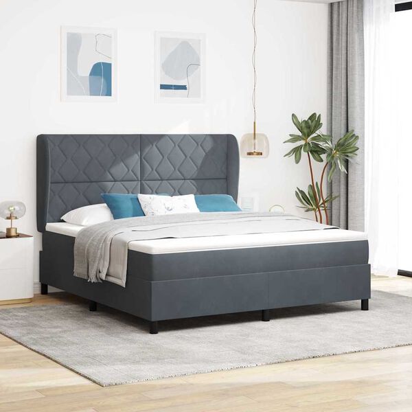 vidaXL Lit &agrave; ressorts avec matelas Gris fonc&eacute; 200 x 180 cm Polyester