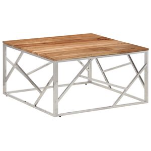 vidaXL Table basse argent&eacute; acier inoxydable et bois massif d'acacia