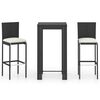 vidaXL Ensemble de bar d'ext&eacute;rieur 3 pcs coussins R&eacute;sine tress&eacute;e Noir