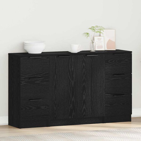 vidaXL Buffet avec tiroir 3 pcs Ch&ecirc;ne noir Bois d'ing&eacute;nierie