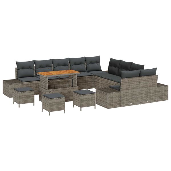 vidaXL Ensemble de canap&eacute; de jardin avec coussin 14 pcs Gris polyrotin