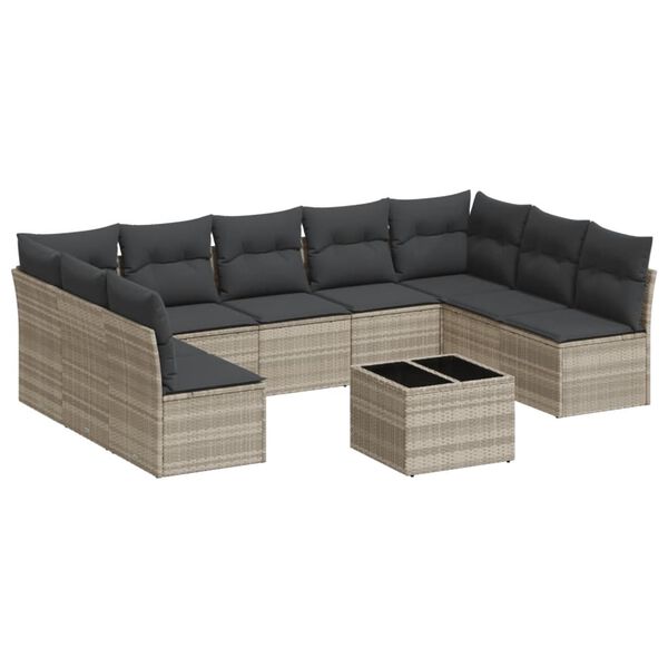 vidaXL Salon de jardin avec coussins 10 pcs gris clair r&eacute;sine tress&eacute;e