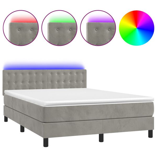 vidaXL Sommier &agrave; lattes de lit avec matelas LED Gris clair 140x200 cm