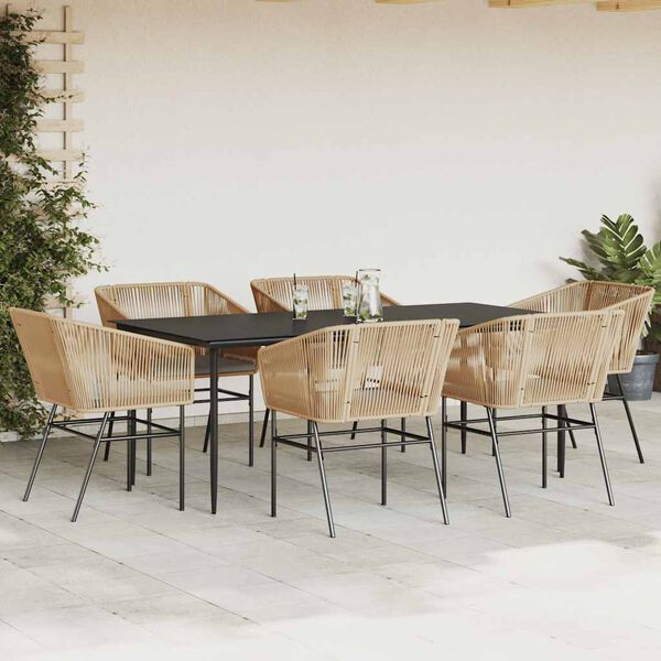 vidaXL Ensemble &agrave; manger jardin coussins 7pcs marron poly rotin verre