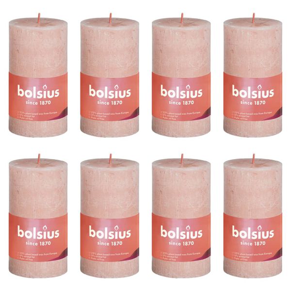 Bolsius Bougies pilier rustiques Shine 8 pcs 100x50 mm Rose brumeux
