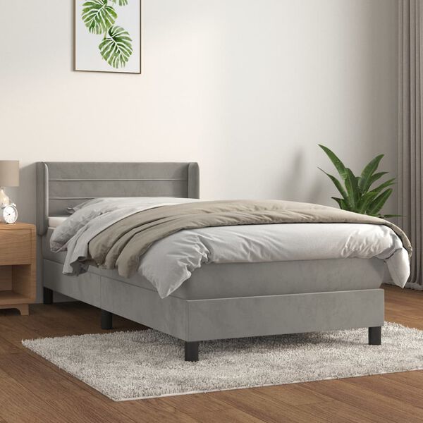 vidaXL Sommier &agrave; lattes de lit et matelas Gris clair 80x200 cm Velours