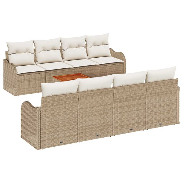 vidaXL Ensemble de canap&eacute; de jardin avec coussin 9 pcs Beige polyrotin