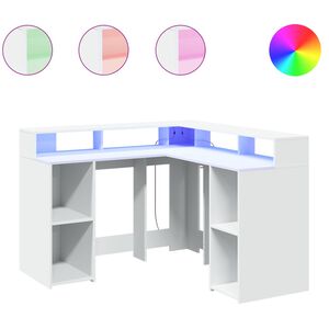 vidaXL Bureau avec lumi&egrave;res LED blanc 130x130x91 cm bois d'ing&eacute;nierie