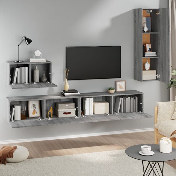 vidaXL Ensemble de meubles TV 4 pcs Sonoma gris Bois d'ing&eacute;nierie
