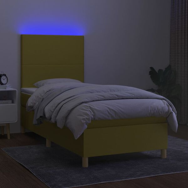 vidaXL Sommier &agrave; lattes de lit avec matelas et LED Vert 90x200cm Tissu