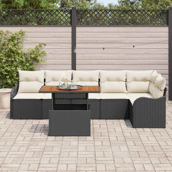 vidaXL Ensemble de canapé de jardin 7 pcs Noir Poly rotin
