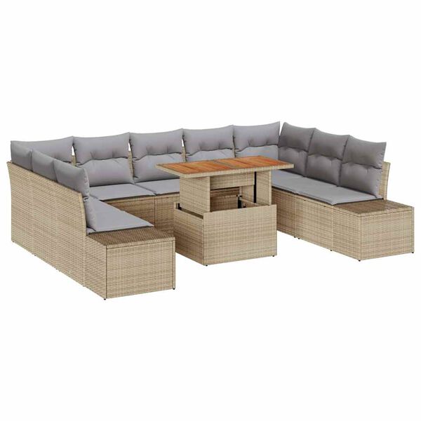 vidaXL Ensemble de canap&eacute; de jardin 10 pcs Beige Poly rotin