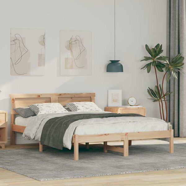 vidaXL Cadre de lit avec t&ecirc;te de lit Marron 140 x 190 cm Pin massif