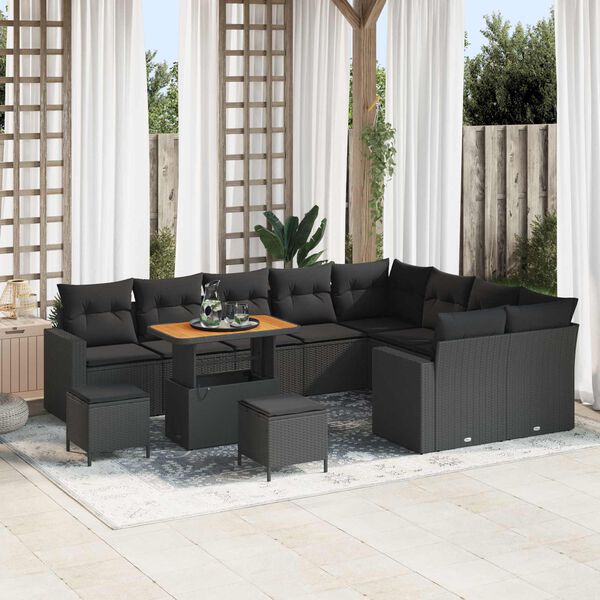 vidaXL Ensemble de canap&eacute; de jardin 12 pcs Noir polyrotin