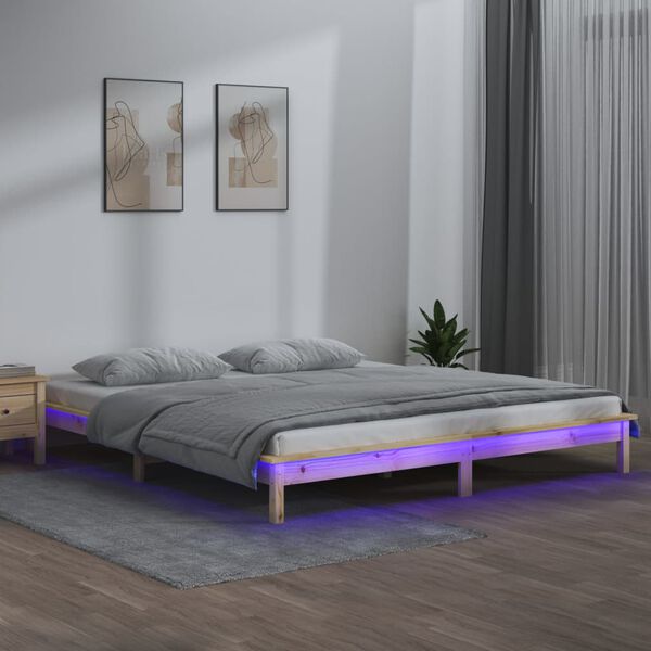 vidaXL Cadre de lit à LED sans matelas 120x190 cm bois massif