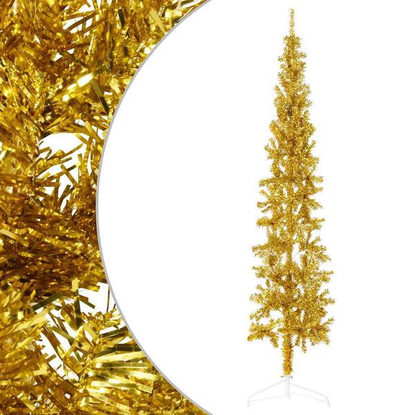 vidaXL Demi sapin de No&euml;l artificiel mince avec support Dor&eacute; 240 cm
