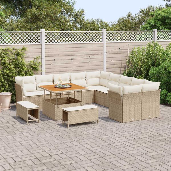 vidaXL Ensemble de canap&eacute; de jardin 13 pcs Beige polyrotin
