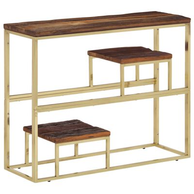 vidaXL Table console doré acier inoxydable et bois de mélèze massif