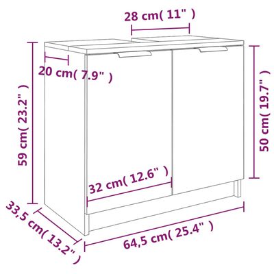 vidaXL Armoire de bain Chêne fumé 64,5x33,5x59 cm Bois d'ingénierie