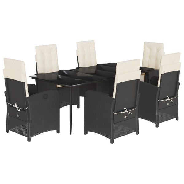 vidaXL Ensemble &agrave; manger de jardin coussins 7pcs Noir R&eacute;sine tress&eacute;e