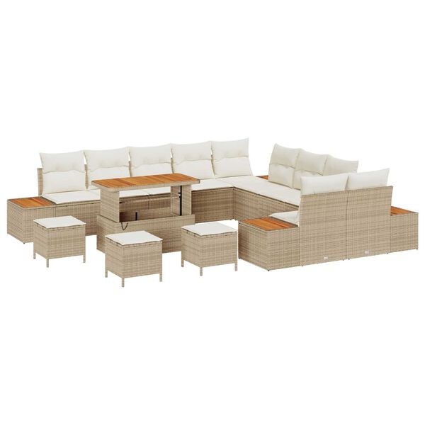 vidaXL Ensemble de canap&eacute; de jardin 14 pcs Beige Poly rotin