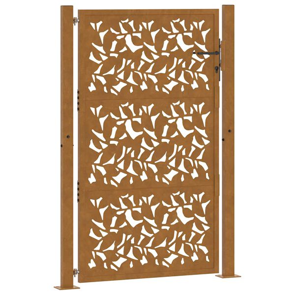 vidaXL Portail de jardin 100x150 cm en acier patin&eacute; avec motif feuille