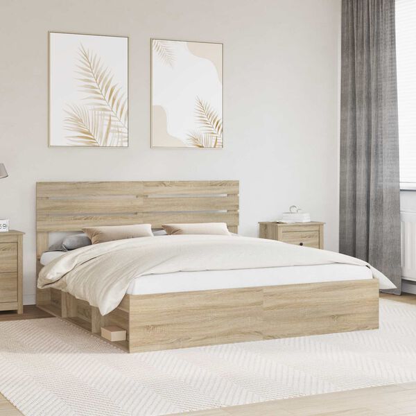 vidaXL Cadre de lit avec t&ecirc;te de lit Sonoma 180 x 200 cm Pin massif