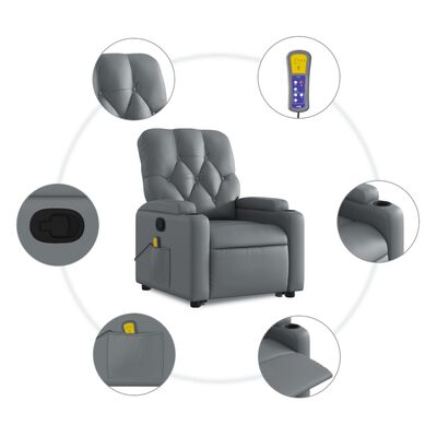 vidaXL Fauteuil inclinable de massage Gris Similicuir