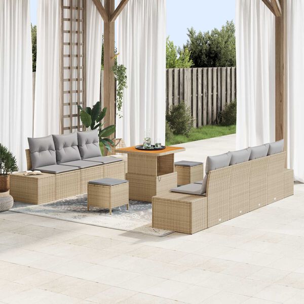 vidaXL Ensemble de canap&eacute; de jardin 10 pcs Beige polyrotin