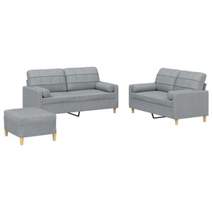 vidaXL Ensemble de canap&eacute;s 3 pcs coussins gris clair tissu