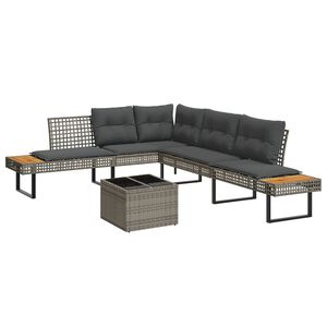 vidaXL Salon de jardin avec coussins 2pcs gris r&eacute;sine tress&eacute;e et verre