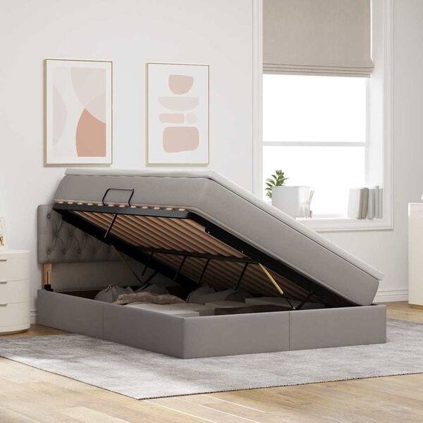 vidaXL Lit avec rangement et LED avec matelas Taupe 140 x 200 cm tissu