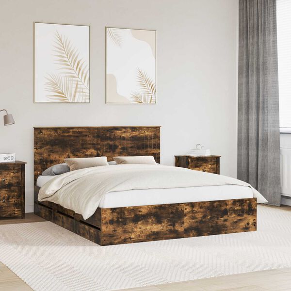 vidaXL Cadre de lit Ch&ecirc;ne fum&eacute; 160 x 200 cm Bois Ing&eacute;nierie
