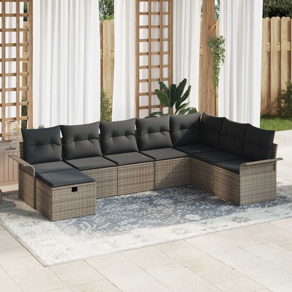 vidaXL Ensemble de canap&eacute; de jardin avec coussin 8 pcs Gris polyrotin