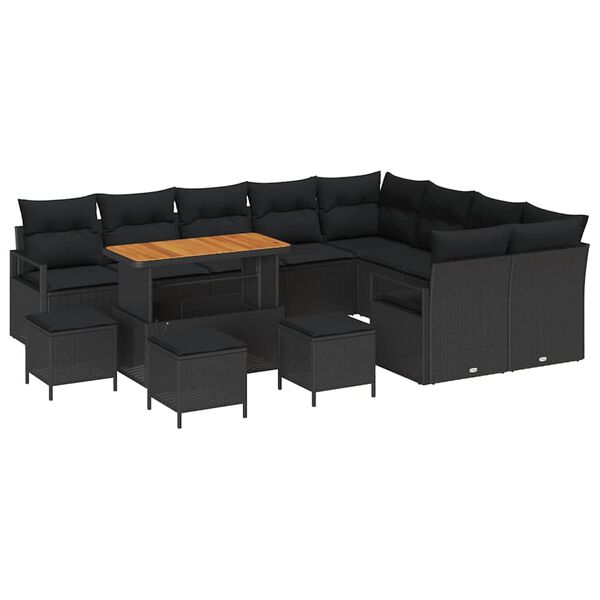 vidaXL Ensemble de canap&eacute; de jardin avec coussin 13 pcs Noir