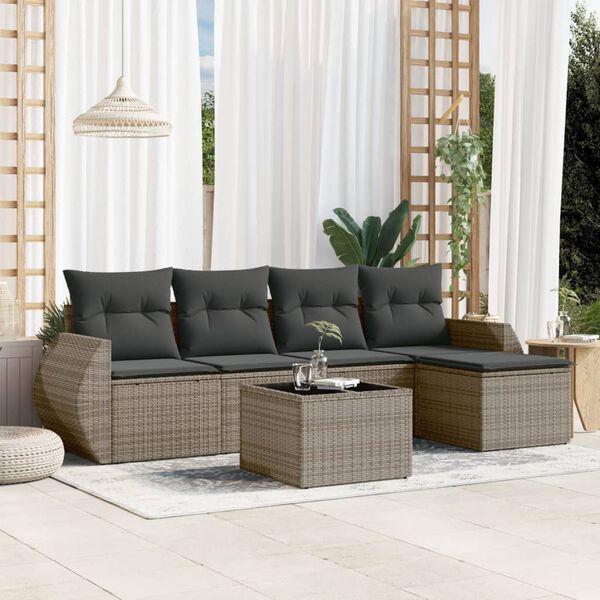 vidaXL Salon de jardin 6 pcs avec coussins gris r&eacute;sine tress&eacute;e