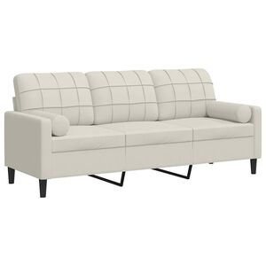 vidaXL Canap&eacute; 3 places avec oreillers d&eacute;coratifs cr&egrave;me 180 cm velours